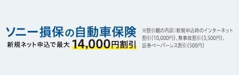 ソニー損保の自動車保険 新規ネット申込で最大14,000円割引